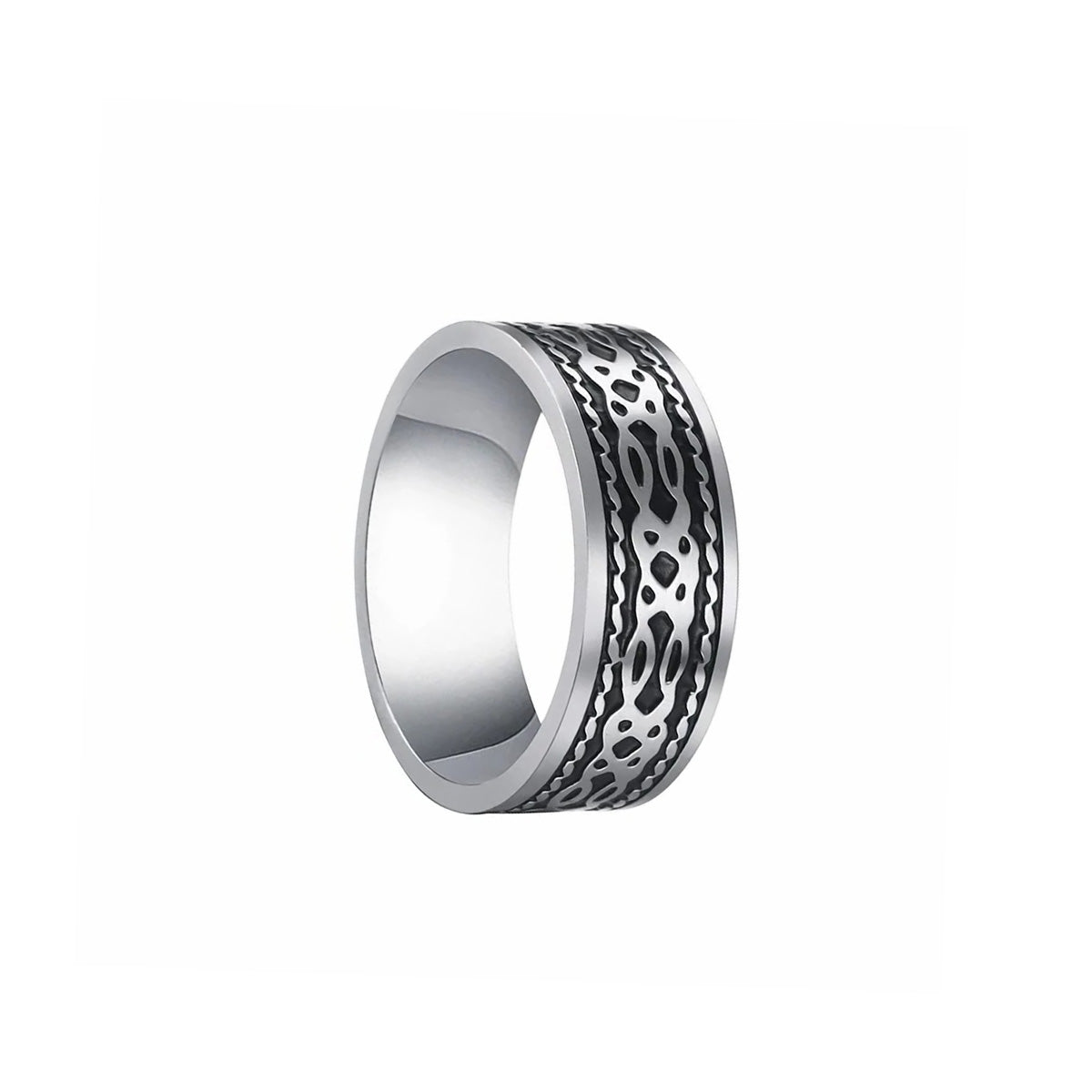 Patterned shiny steel ring 8mm