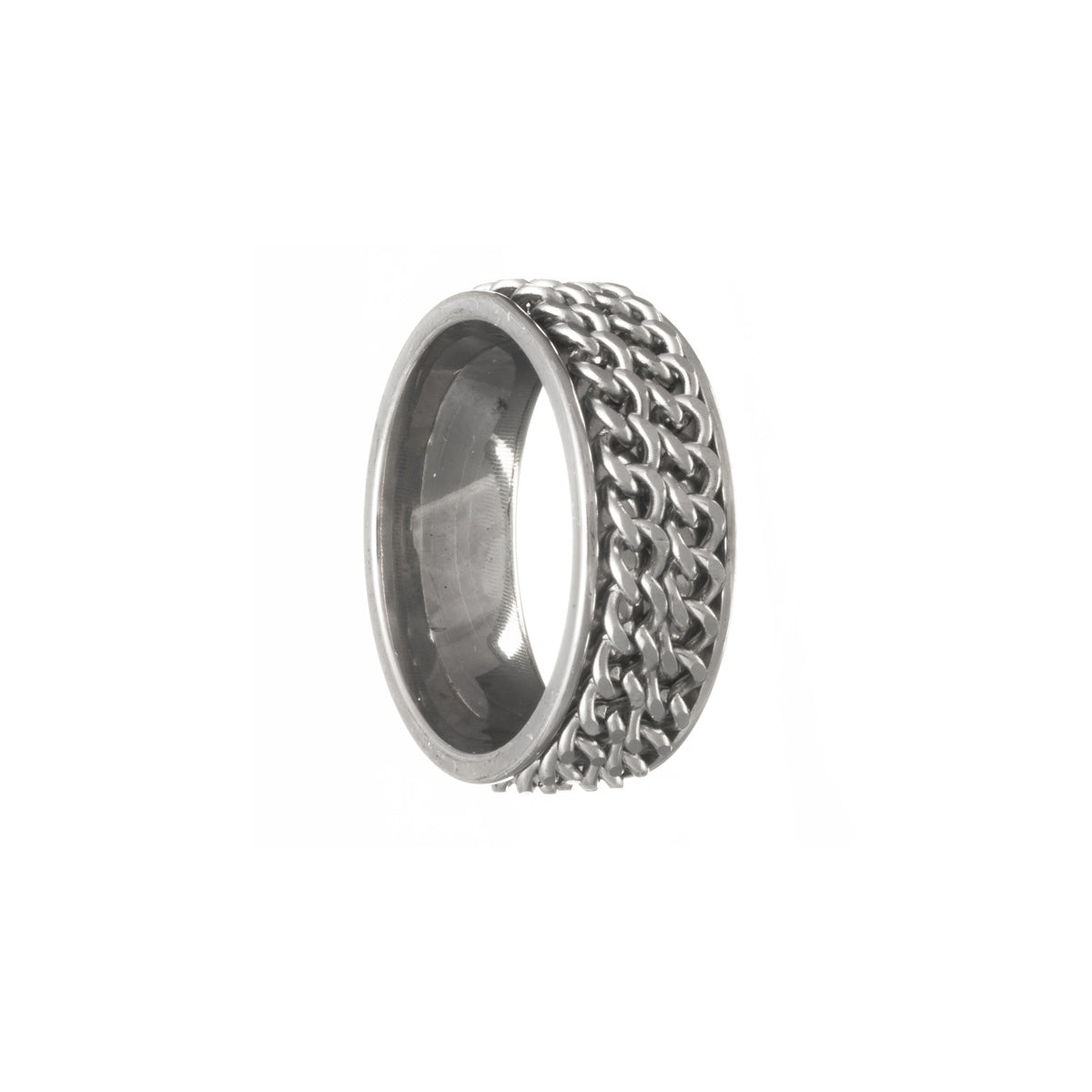 Rotating double chain spinner ring silver (Steel 316L)