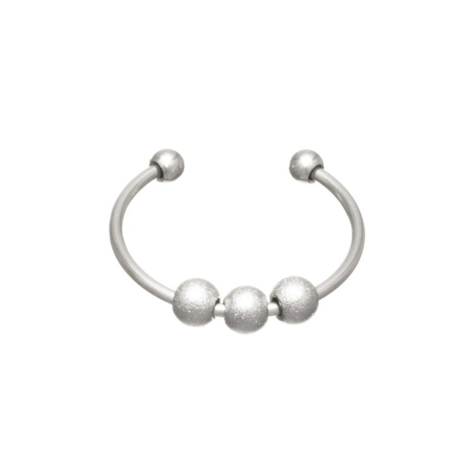 Rotating beads anti-stress ring with matte pearls (Steel 316L)