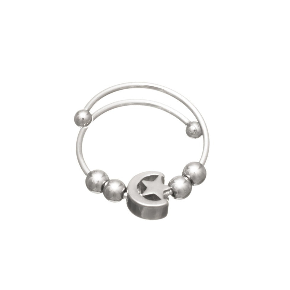 Rotating beads anti-stress ring with star and moon (Steel 316L)