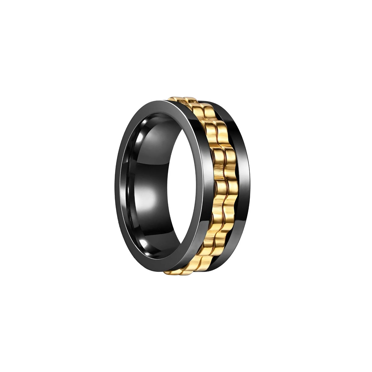 Rotating wheel ring gold plated black anti-stress ring (Steel 316L)