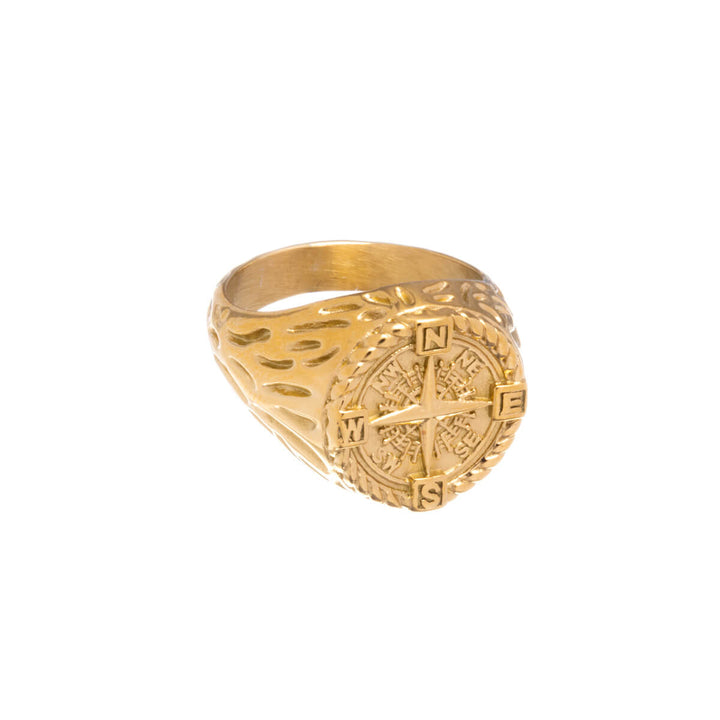 Gold plated compass ring (Steel 316L)