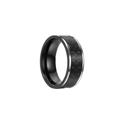 Mönstrad svart ring med polerade stålkanter (stål 316L)