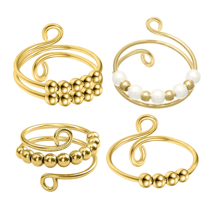 Rotating beads anti-stress ring 4-piece gold set (316L steel)