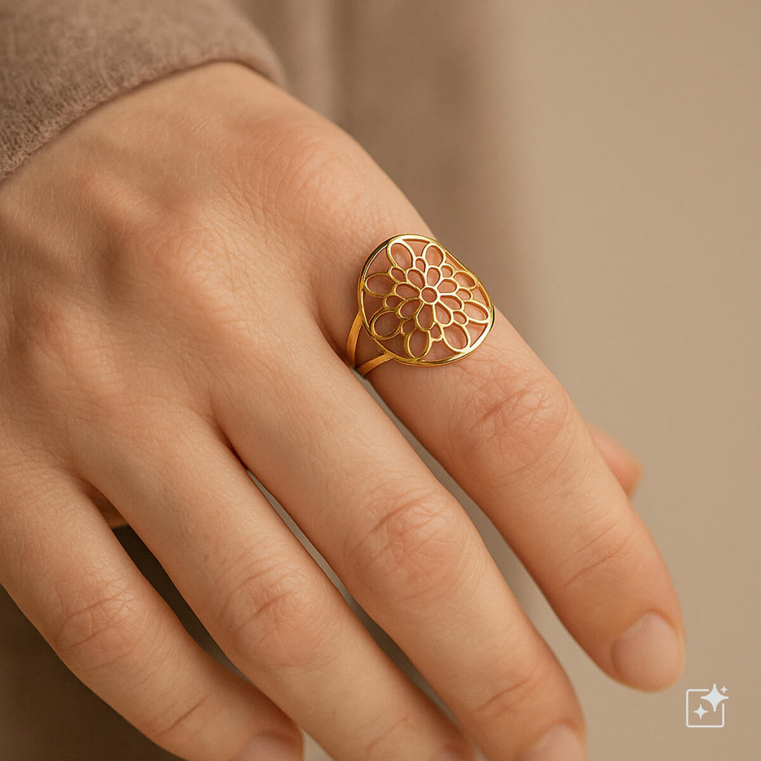 Ovaali kuvioitu säädettävä sormus (Teräs 316L)