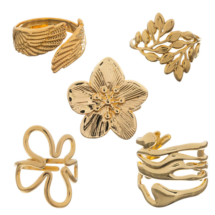 Gold adjustable ring (316L steel) 5-piece set