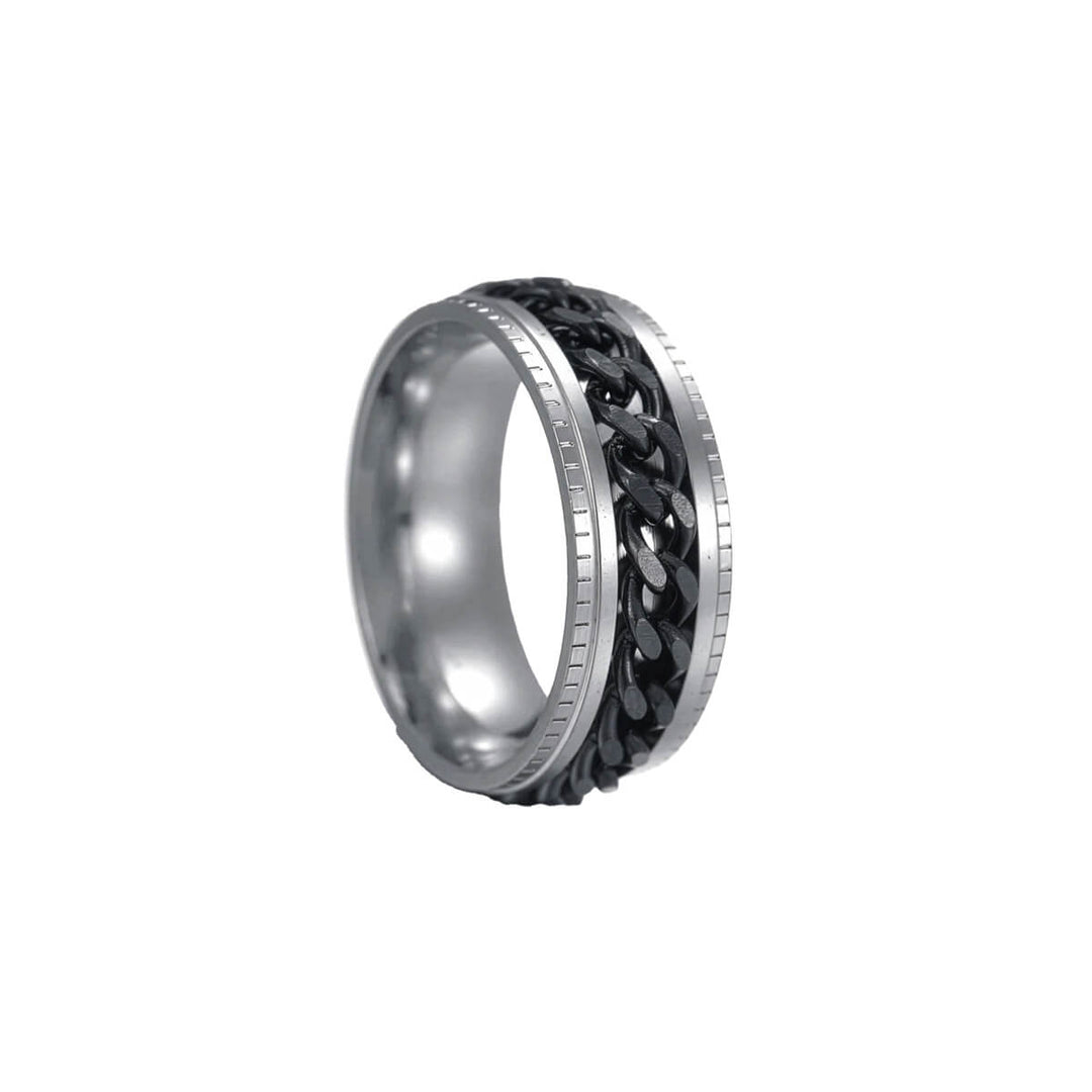 Leveä ketjullinen stressisormus 8mm Spinner – Musta ketju (Teräs 316L)