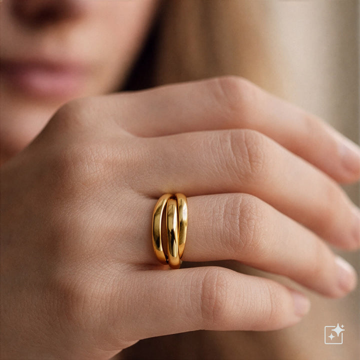 Kultainen kolmirenkainen stressisormus – pyöriteltävä fidget sormus (Teräs 316L)