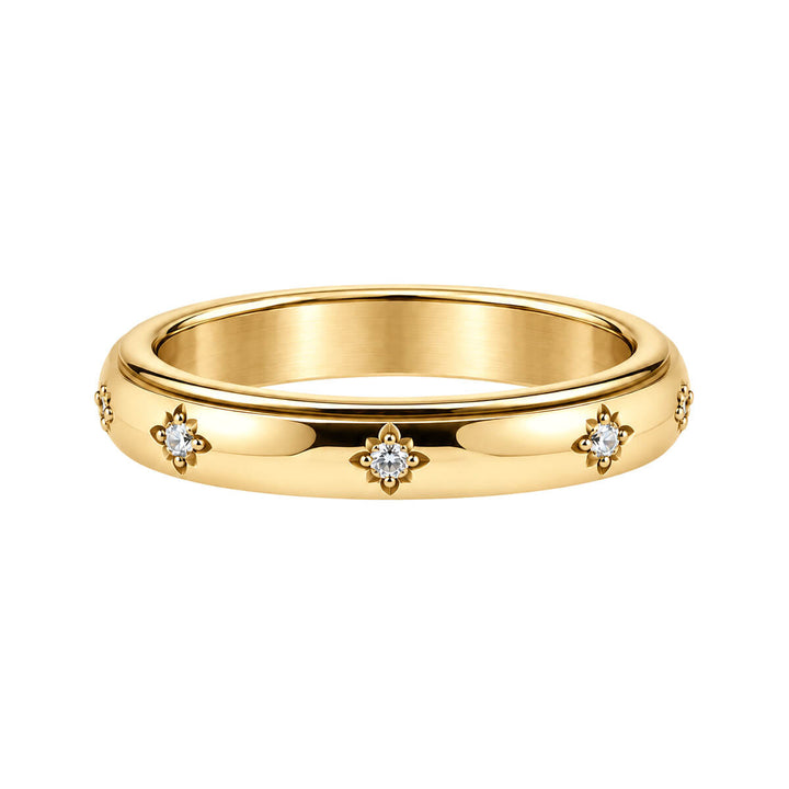Kultainen zirkoniakoristeinen pyörivä antistressisormus 4 mm (18K PVD Teräs 316L)