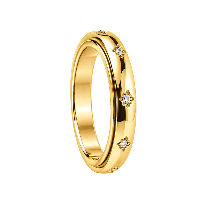 Kultainen zirkoniakoristeinen pyörivä antistressisormus 4 mm (18K PVD Teräs 316L)