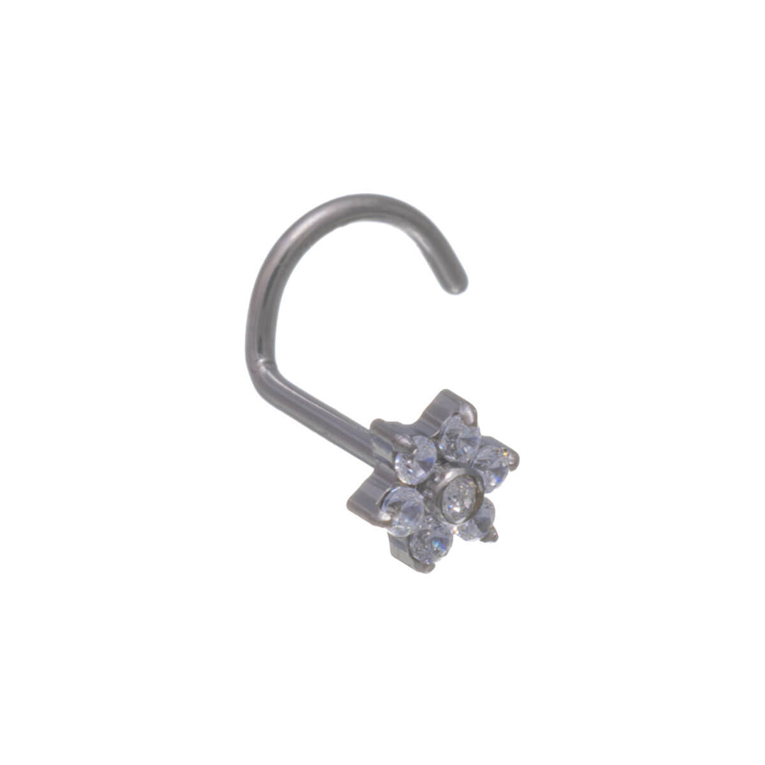 Zirconia flower nose ring, spiral, 0.8 mm (Titanium G23)