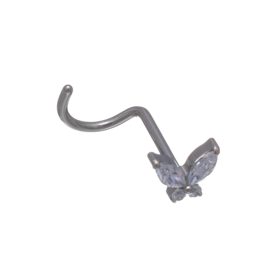 Zirconia butterfly nose ring, spiral, 0.8 mm (Titanium G23)