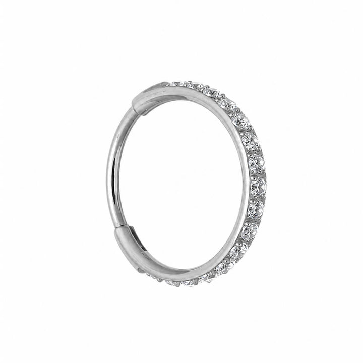 Gångjärnsförsedd piercingring CZ pebble clicker 1.2mm (Titan G23)