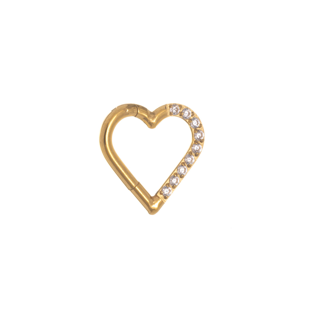 Gold plated zirconia heart clicker hinged ring 1.2mm (PVD Titanium G23)