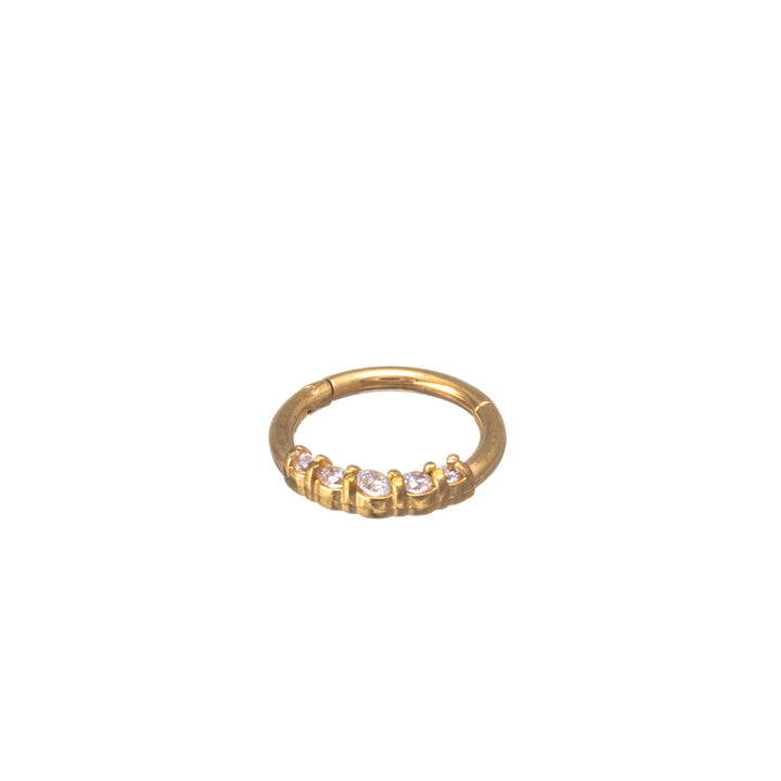 Five zirconia stone segment ring with golden clicker 1.2mm (PVD Steel 316L)