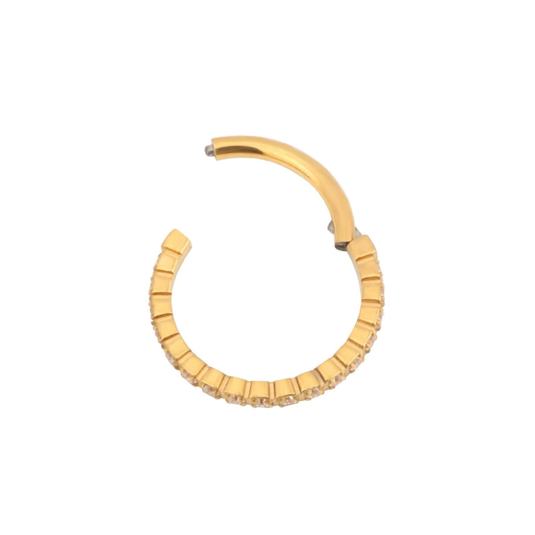 Osioitu zirkonia pave clicker kultainen lävistysrengas 1.2mm (PVD Titaani G23)