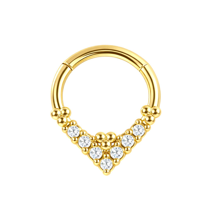 Kultainen V-mallinen zirkonia clicker rengas 1.2mm (Kirurginteräs 316L)