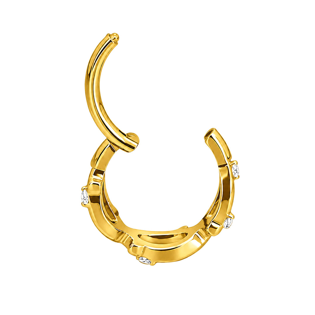Twisted Zirconia Clicker, Gold Titanium Piercing Rings 1.2 mm (PVD Titanium G23)