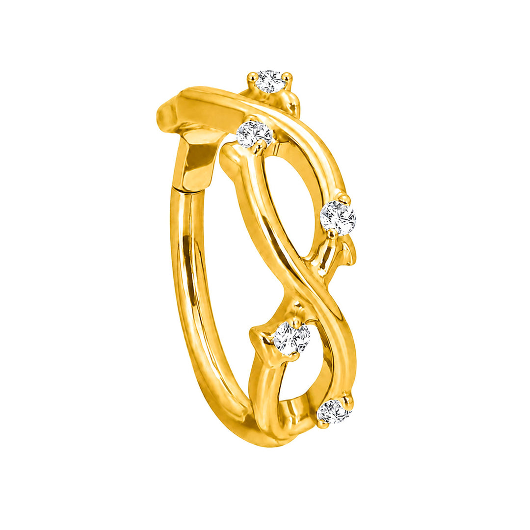 Twisted Zirconia Clicker, Gold Titanium Piercing Rings 1.2 mm (PVD Titanium G23)