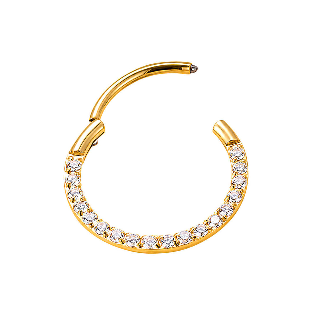 Kultainen saranallinen lävistysrengas zirkonia clicker 0.8mm (PVD Titaani G23)