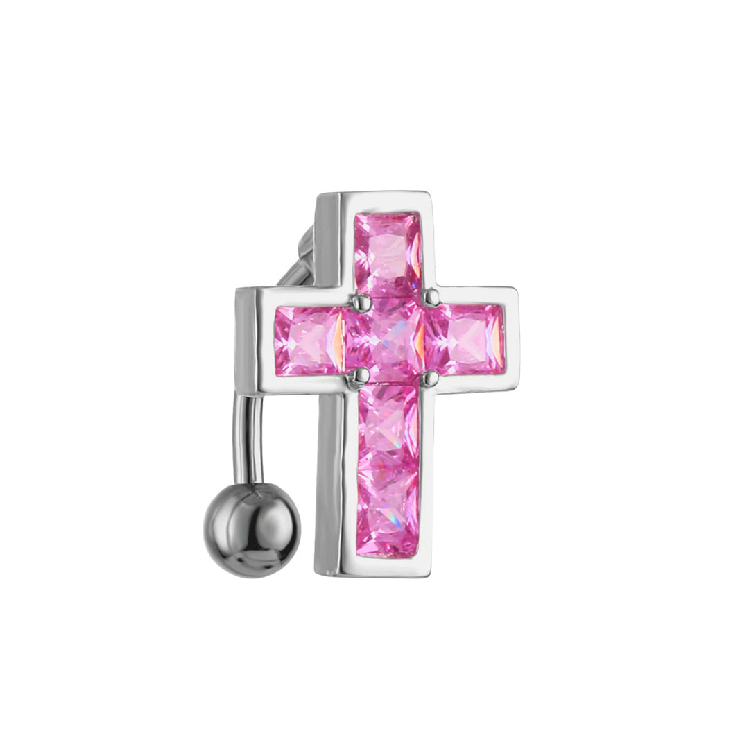 Zirkonia kors navelknappskedja med toppfall 1,6mm (Stål 316L)