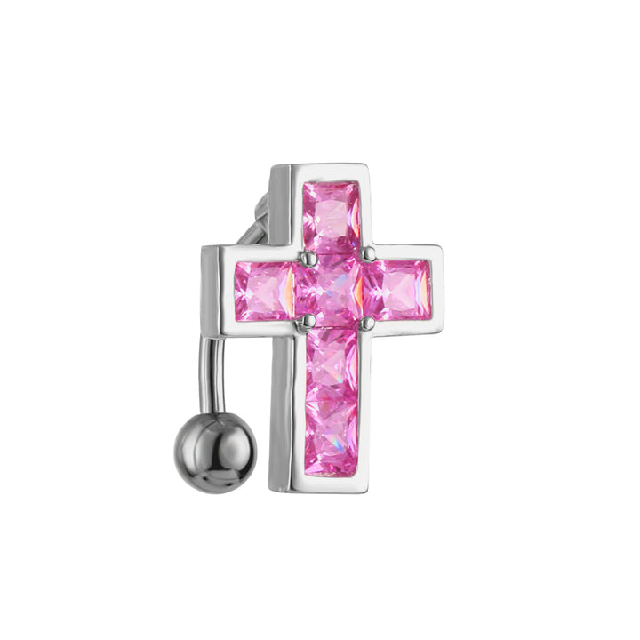 Zirkonia kors navelknappskedja med toppfall 1,6mm (Stål 316L)