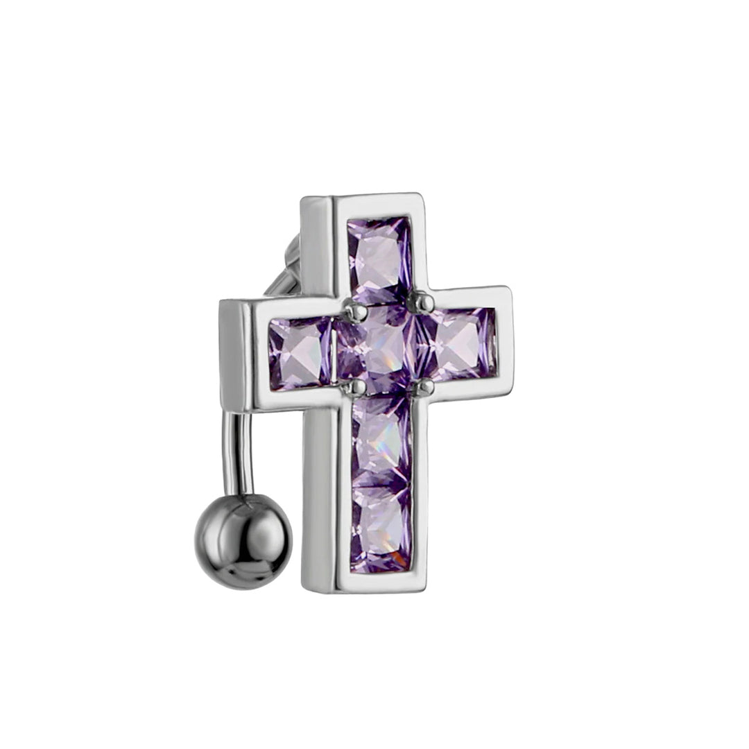 Zirkonia kors navelknappskedja med toppfall 1,6mm (Stål 316L)