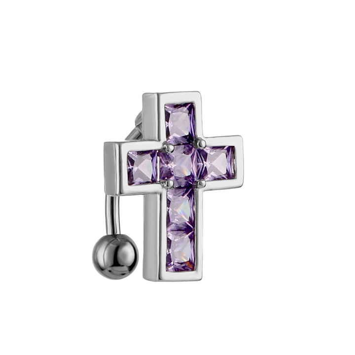 Zirkonia kors navelknappskedja med toppfall 1,6mm (Stål 316L)