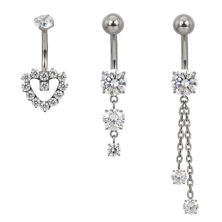 Titaaniset napakorut zirkoni kivillä 3kpl setti 1.6mm (Titaani G23)