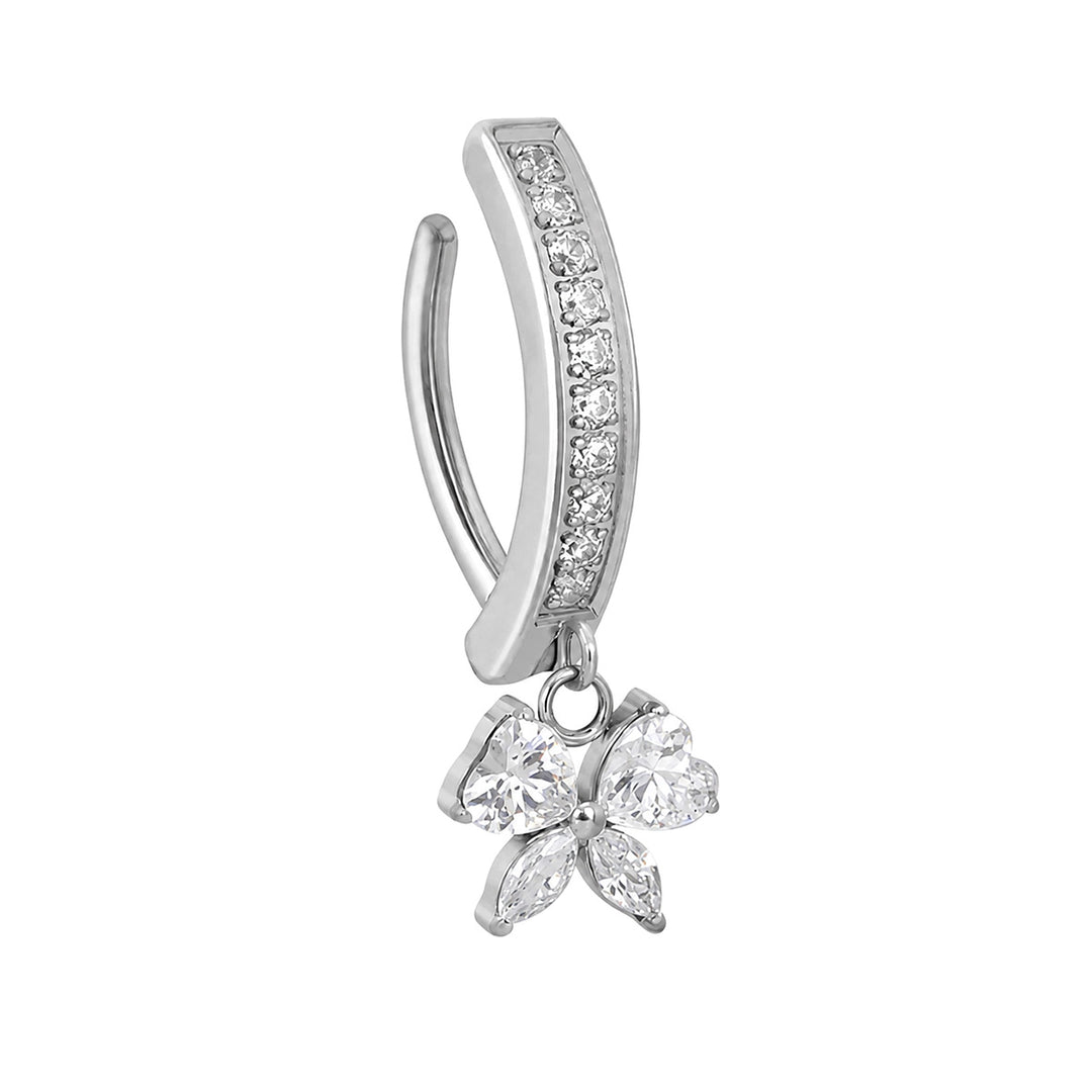 Titanium Clicker Earring with Zirconia Bow Pendant (Titanium G23)
