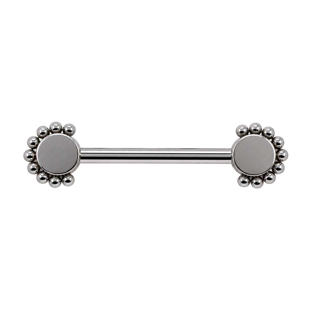 Titanium nipple ring with zirconia stones and a beaded edge (Titanium G23)