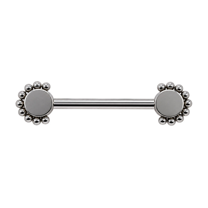 Titanium nipple ring with zirconia stones and a beaded edge (Titanium G23)