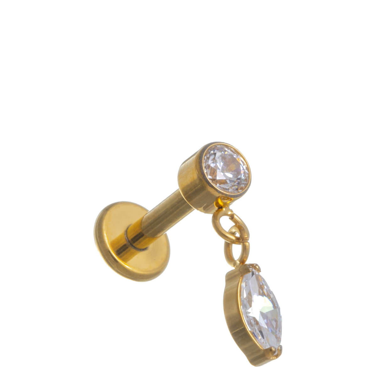 Titanium bracelet with gold plated dangling zirconia labret 1.2mm (PVD Titanium G23)