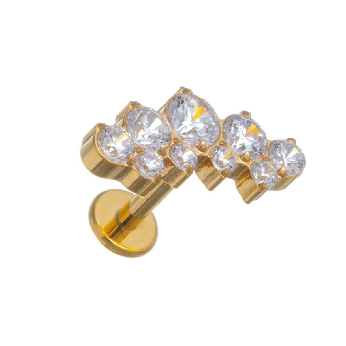 Titanarmband med guldpläterad 9 zirkonia sten labret 1,2mm (PVD Titanium G23)