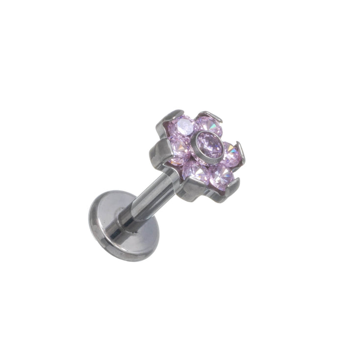 Zirconia pebbled flower bracelet with titanium labret 1.2mm (Titanium G23)