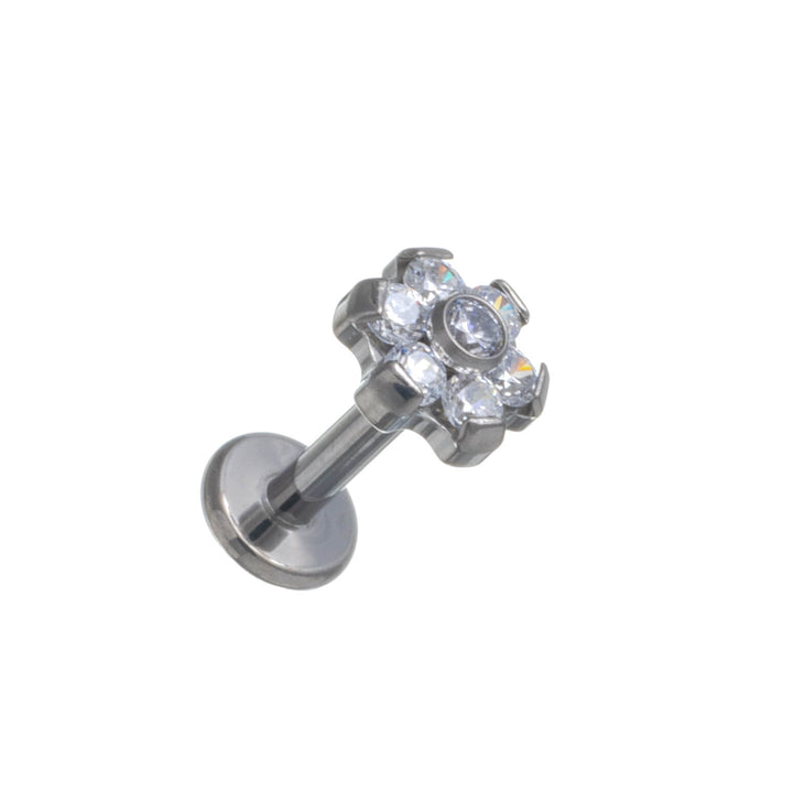 Zirconia pebbled flower bracelet with titanium labret 1.2mm (Titanium G23)