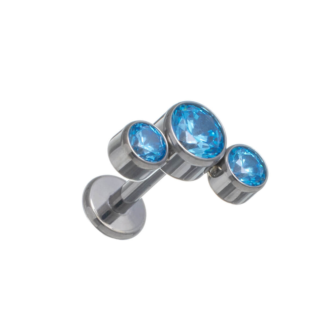 Kaareva kolmikivinen zirkonia rustokoru titaani labret 1.2mm (Titaani G23)