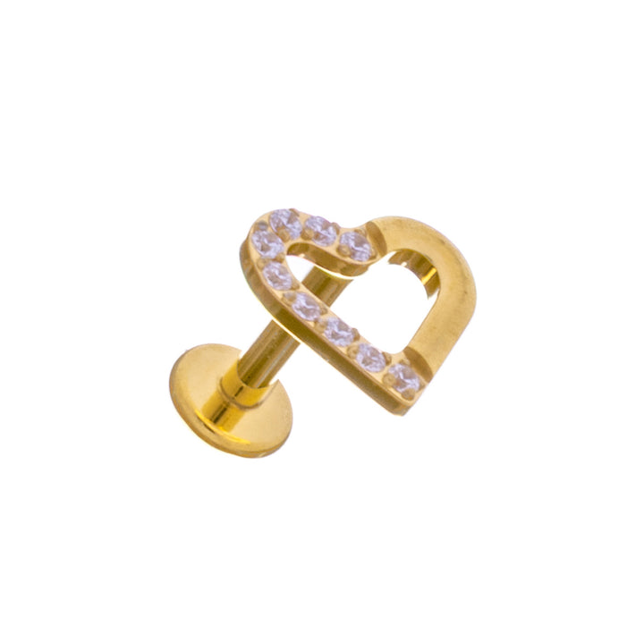 Gold titanium bracelet with zirconia heart labret 1.2mm (PVD Titanium G23)