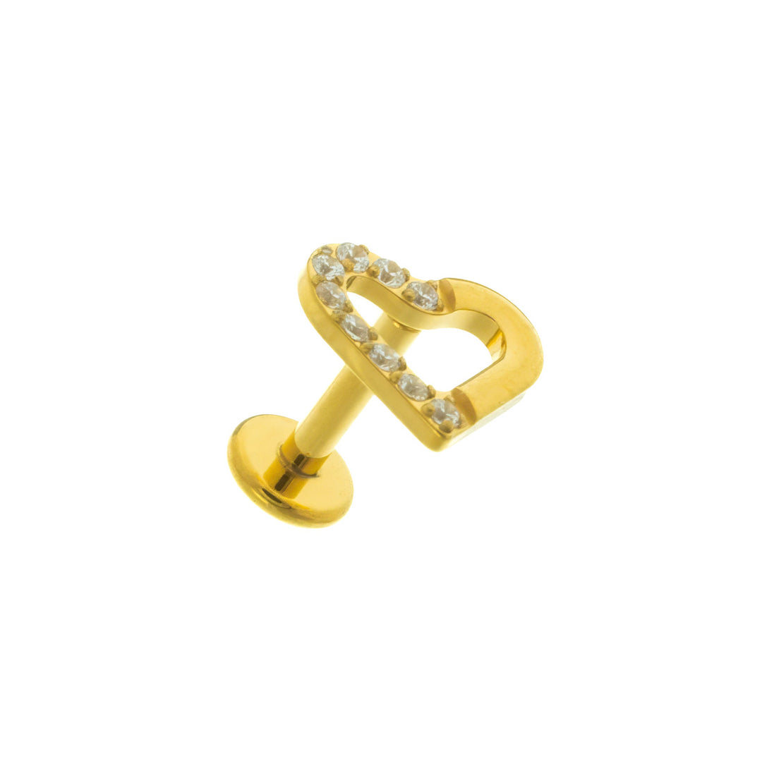Gold titanium bracelet with zirconia heart labret 1.2mm (PVD Titanium G23)