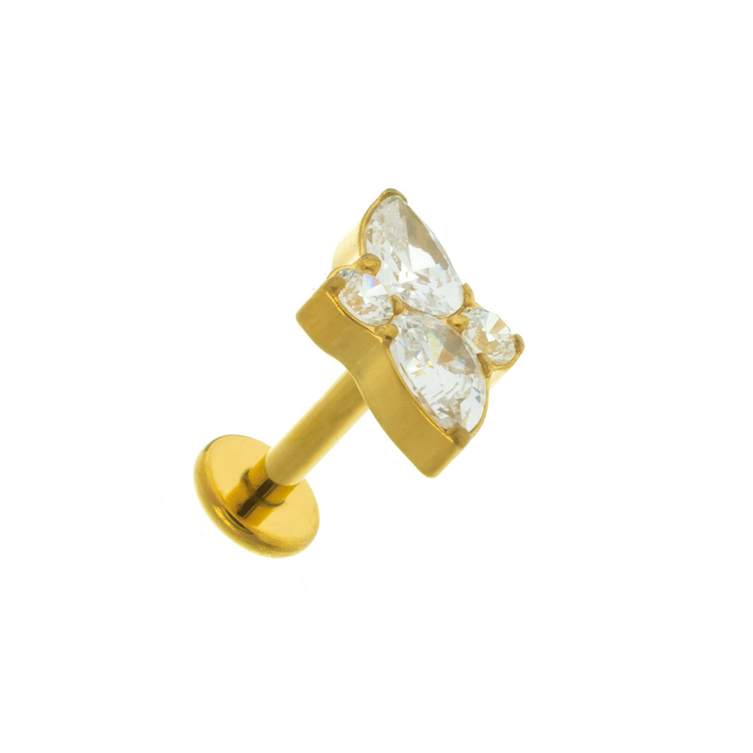 Zirkoniaarmband med dubbla droppar och labret i guldtitan 1,2 mm (PVD-titan G23)