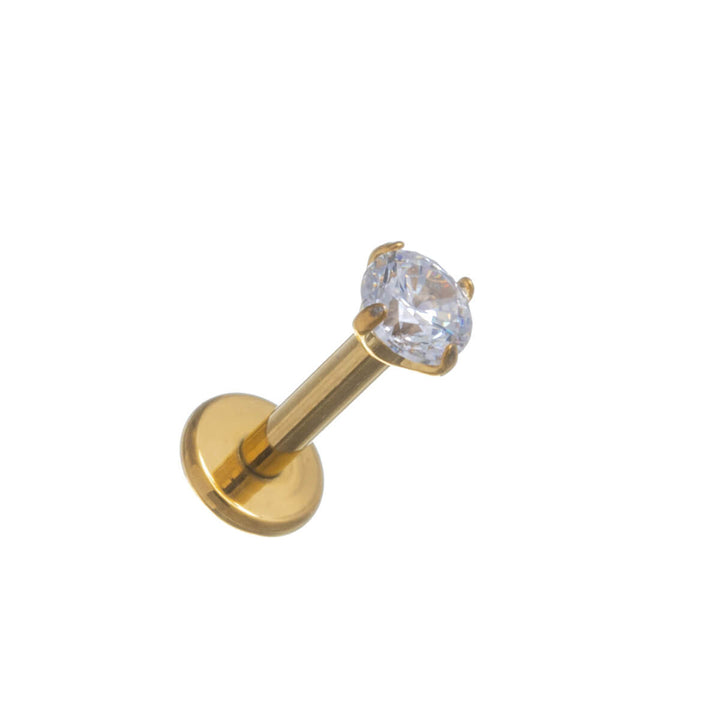 Guldpläterad labret zirkonia stenläppsrör 1,2mm (Titan G23)