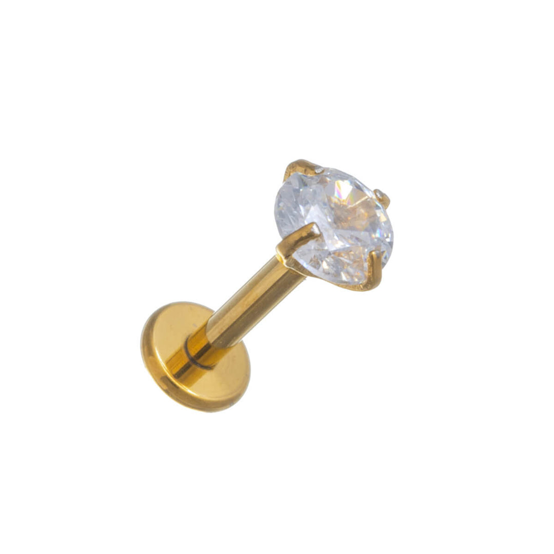 Guldpläterad labret zirkonia stenläppsrör 1,2mm (Titan G23)