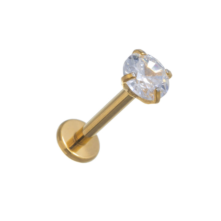 Guldpläterad labret zirkonia stenläppsrör 1,2mm (Titan G23)