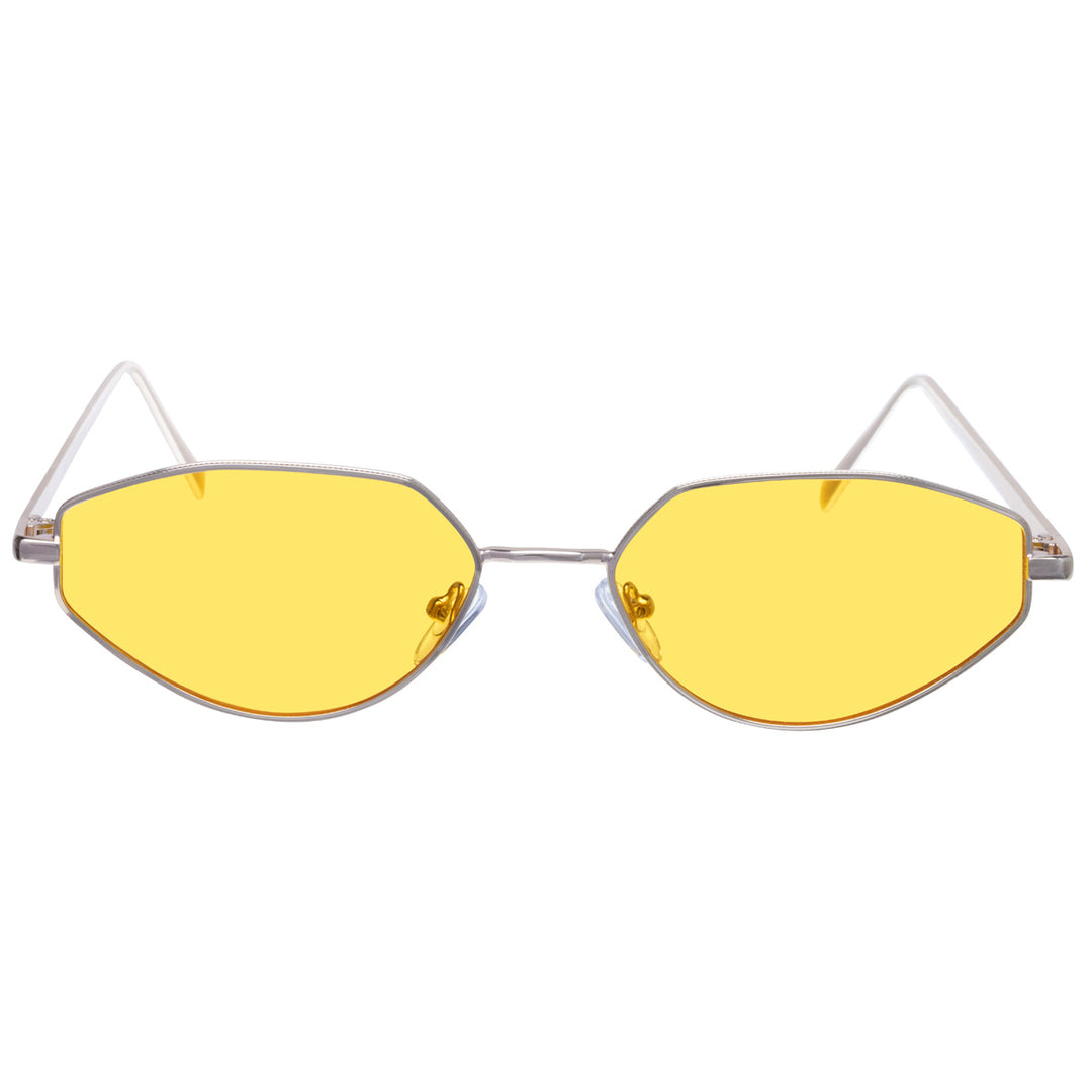 Angular oval sunglasses with metal frame