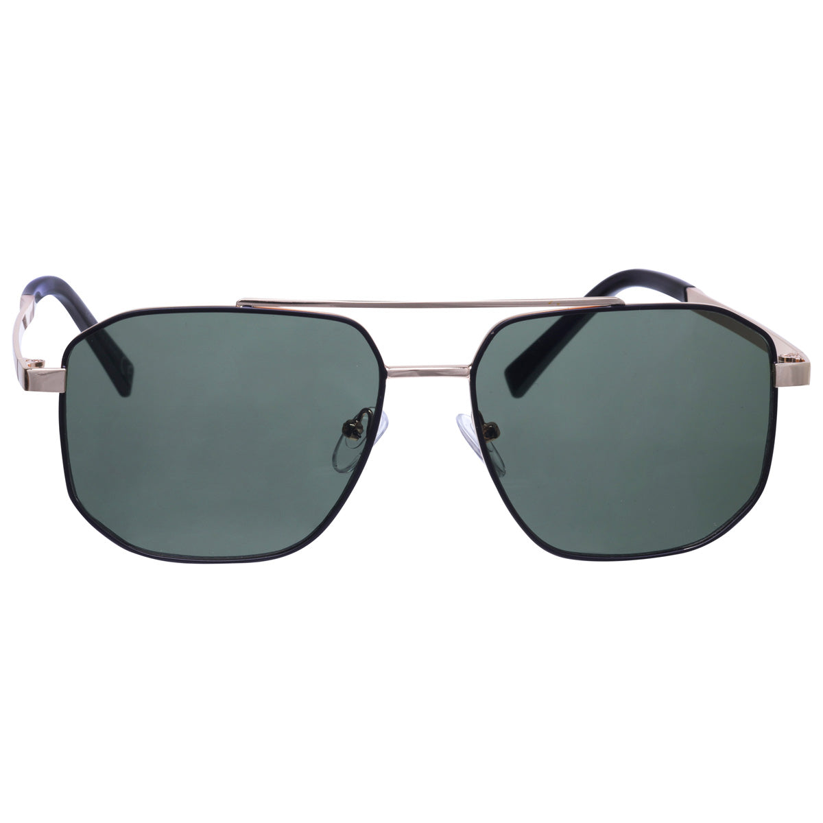 Angled aviator sunglasses with metal frames