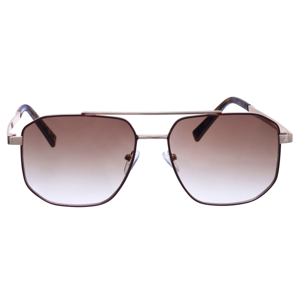 Angled aviator sunglasses with metal frames