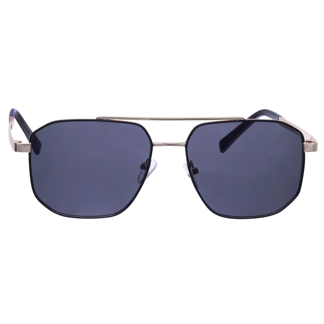 Angled aviator sunglasses with metal frames