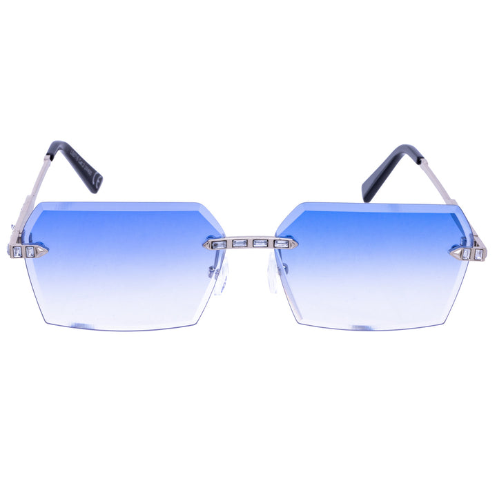 Sparkling rectangular sunglasses with frameless lenses