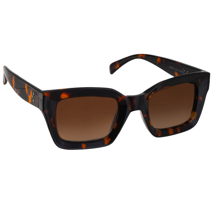 Angled sunglasses with thick frames