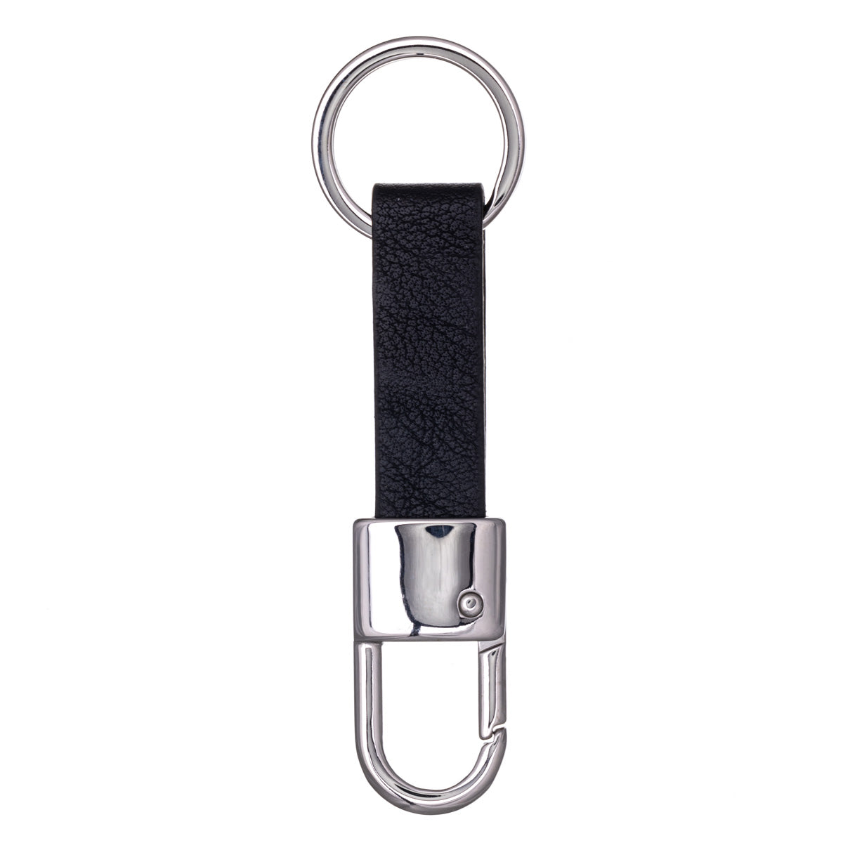 Steel keyring with quick lock carabiner with black strap (Steel 316L)
